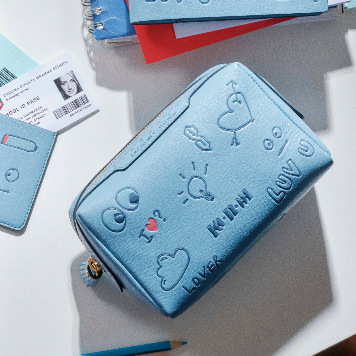 Important Things Pouch in Blue Leather | Anya Hindmarch JP