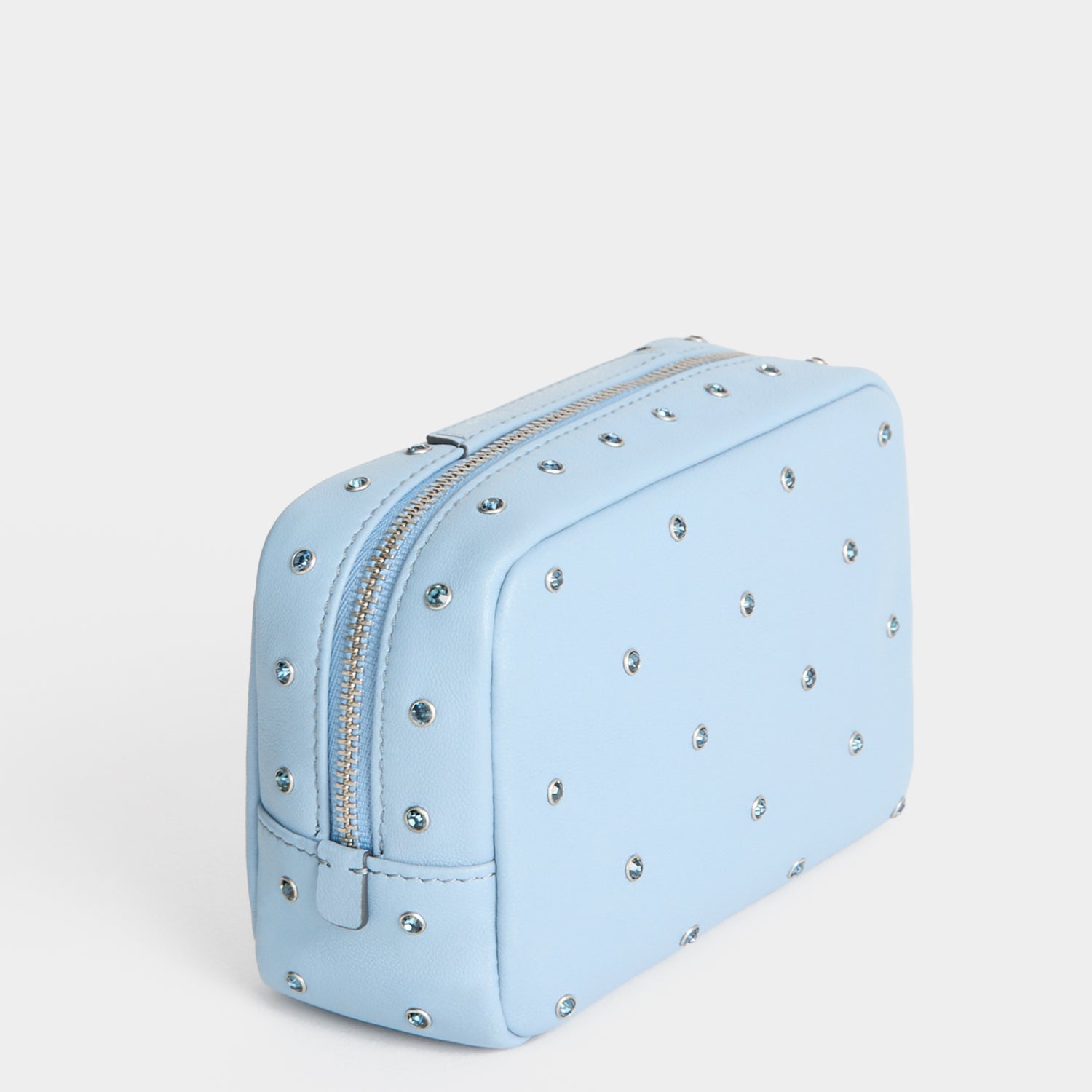 ANYA HINDMARCH ブルーレザー ポーチ、　レザーケース クリスタル・インポータント・シングス・ポーチ | Anya Hindmarch JP