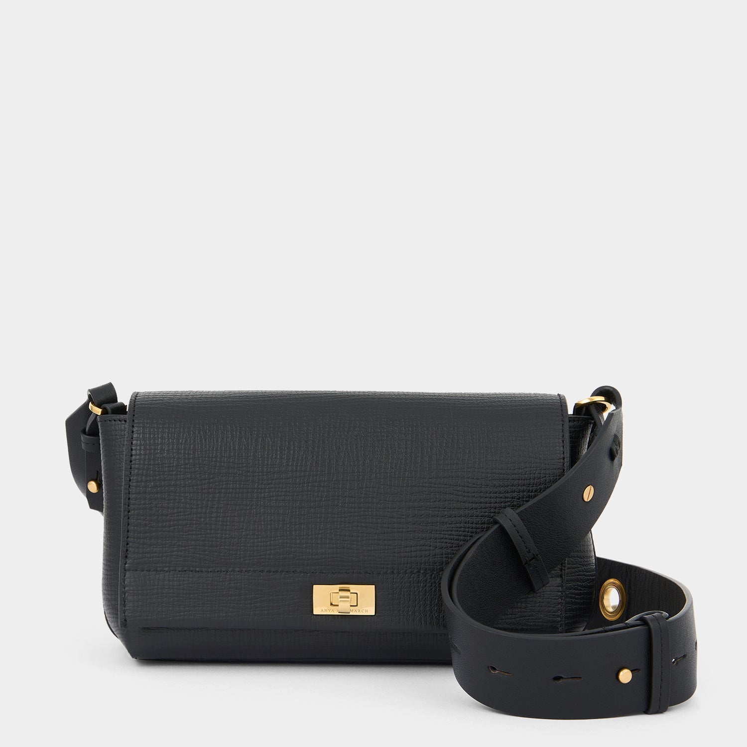 Mortimer：モティマー・アイレット・クロスボディ -

          
            Crosshatch Leather in Black -
          

          Anya Hindmarch JP
