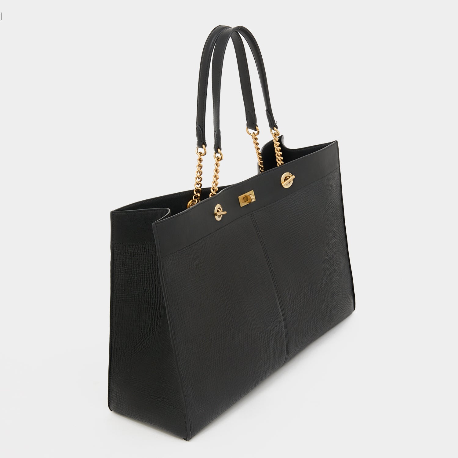 Mortimer：モティマー・アイレット・チェーン・トート -

          
            Crosshatch Leather in Black -
          

          Anya Hindmarch JP
