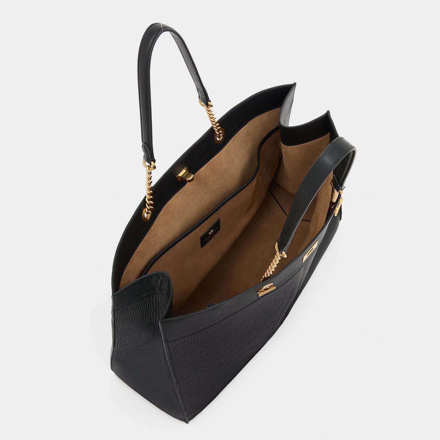 Mortimer：モティマー・アイレット・チェーン・トート -

          
            Crosshatch Leather in Black -
          

          Anya Hindmarch JP
