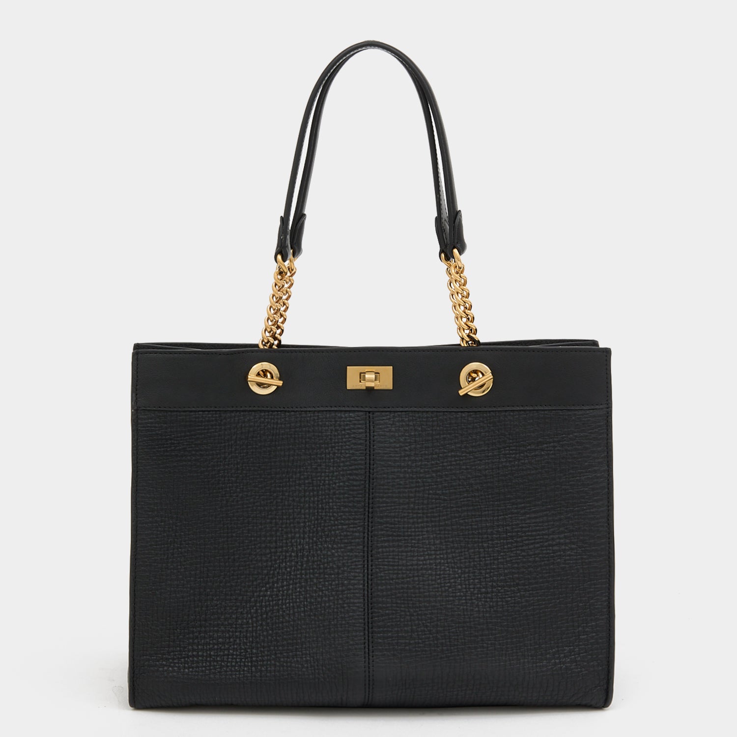 Mortimer：モティマー・アイレット・チェーン・スモール・トート -

          
            Crosshatch Leather in Black -
          

          Anya Hindmarch JP
