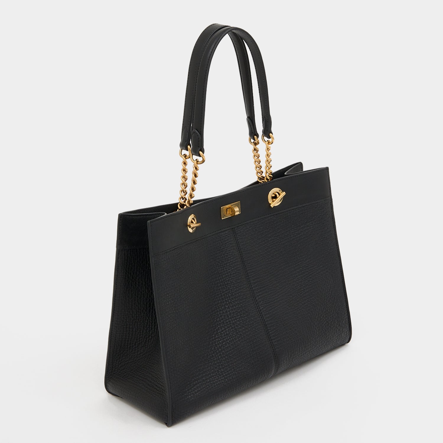 Mortimer：モティマー・アイレット・チェーン・スモール・トート -

          
            Crosshatch Leather in Black -
          

          Anya Hindmarch JP
