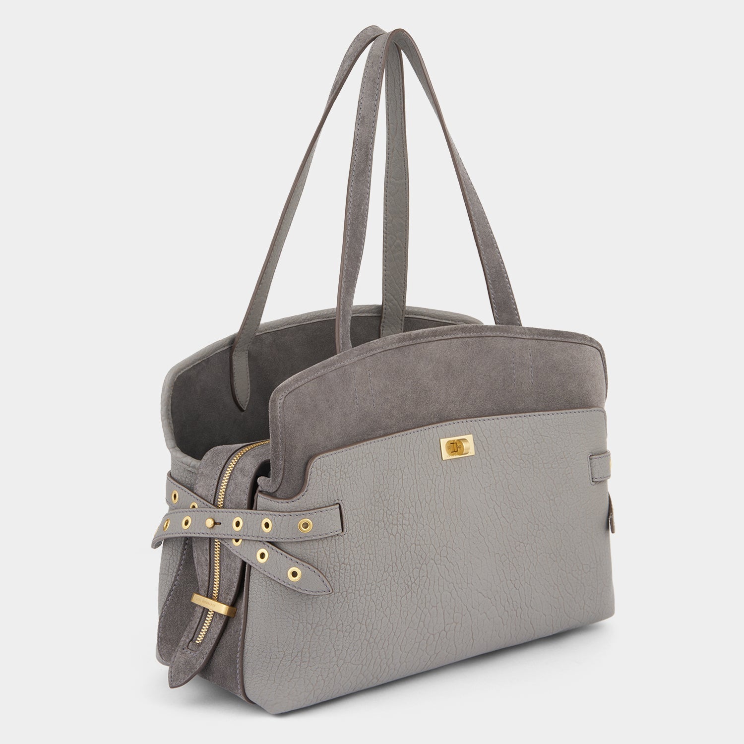 Wilson：ウィルソン・アイレット・ショルダーバッグ -

          
            Suede Leather in Stone Grey -
          

          Anya Hindmarch JP
