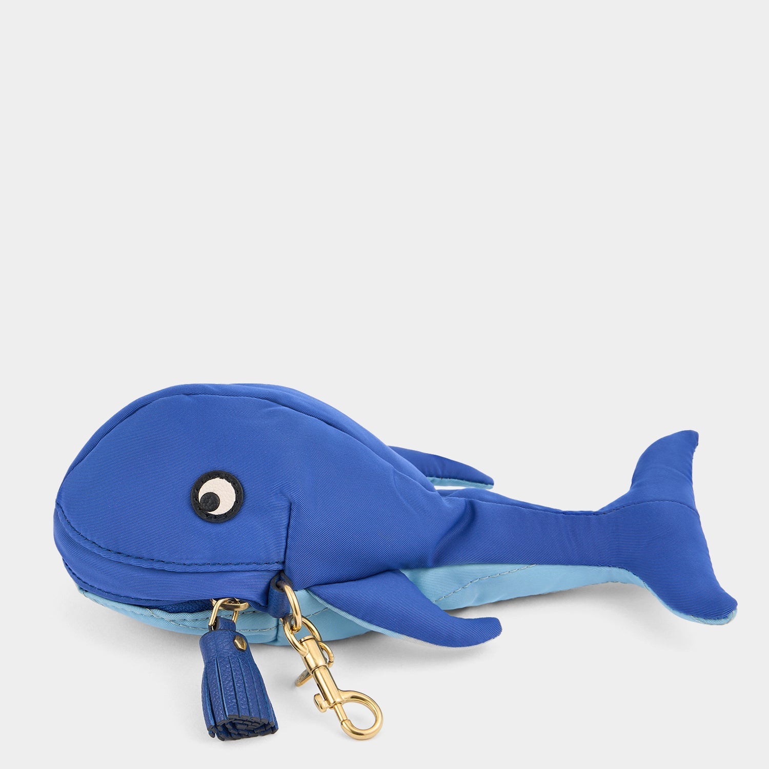 Wale-shaped pouch made of royal-blue nylon by Anya Hindmarch