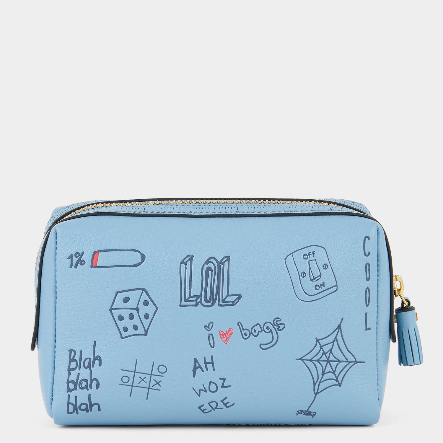 Important Things Pouch in Blue Leather | Anya Hindmarch JP