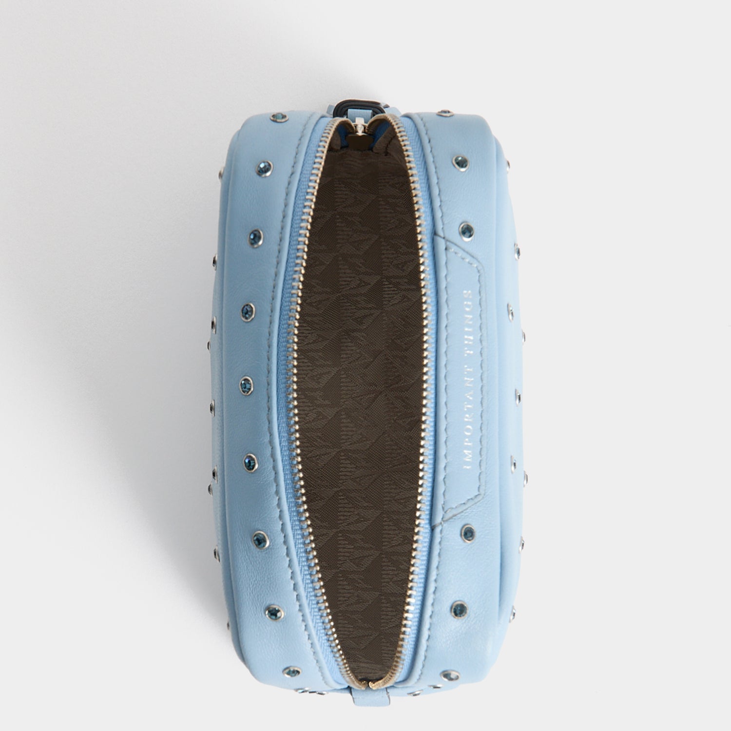 ANYA HINDMARCH ブルーレザー ポーチ、　レザーケース クリスタル・インポータント・シングス・ポーチ | Anya Hindmarch JP